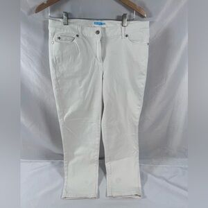 J. McLaughlin Jeans White Stretch Denim Crop Gold Hardware Size 12 Coastal